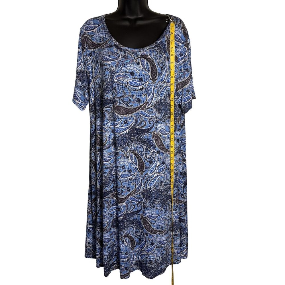 Dusdimon Womens 3XL Paisley Blue Swing Dress Short Sleeve Scoop Neck - Picture 6 of 7